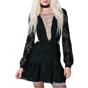 For Love and Lemons Jolene Mini dress lacy whimsigoth ruffle black sz S